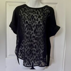 Banana Republic Black Sheer Animal Print Blouse, Medium Petite